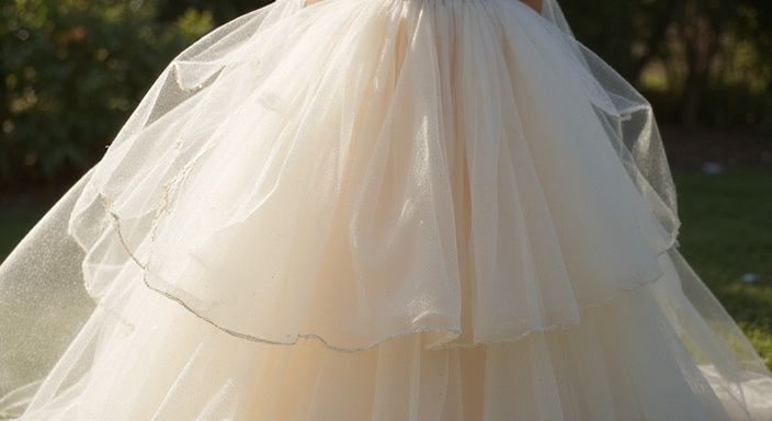 Suknia ślubna z warstw tulle i organzy, delikatna i lekka. Suknia ślubna z warstw tulle i organzy, delikatna i lekka.